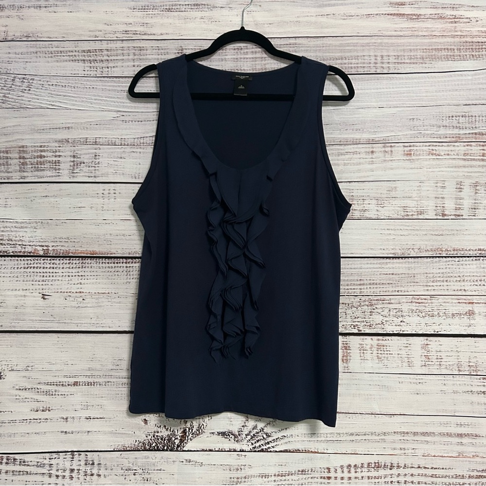 Ann Taylor Navy Ruffle V-Neck Shell Tank Top | Workwear & Capsule Wardrobe (XL)